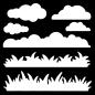 Preview: Woodware  Grass & Clouds Stencil  - Schablone