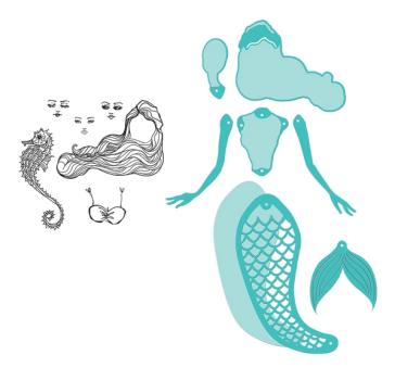 Spellbinders Stempel & Stanzset "Mermaid Paper Doll Stamp & Die Set"