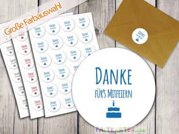 Aufkleber - Sticker 24 Stück "Danke Mitfeiern" 4cm ø Farbauswahl