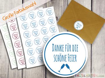 Aufkleber - Sticker 24 Stück "Danke Feier" 4cm ø Farbauswahl