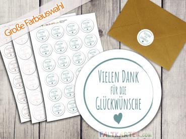 Aufkleber - Sticker 24 Stück "Vielen Dank" 4cm ø Farbauswahl