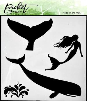 Picket Fence Studios Whale and Mermaid 6x6 Inch Stencil - Schablone