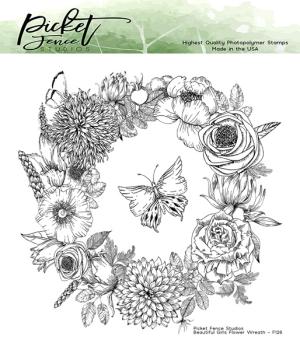 Picket Fence Studios Beautiful Girls Flower Wreath 6x6 Inch Clear Stamps 