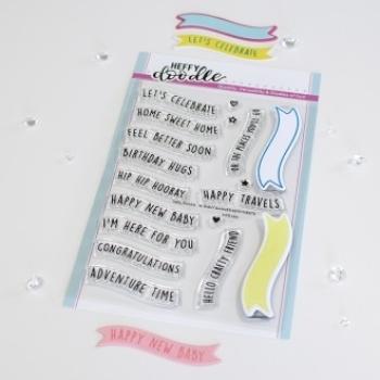 Heffy Doodle Wavy Banner Sentiments   Clear Stamps - Stempel 