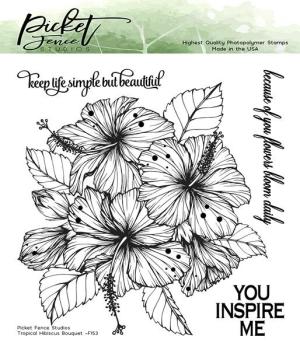 Picket Fence Studios Tropical Hibiscus Bouquet Clear Stamps 