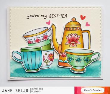 Janes Doodles " Brew-Tea-Ful" Clear Stamp - Stempelset