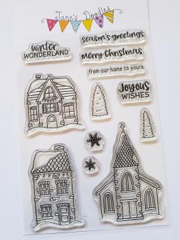 Janes Doodles " Winter Village" Clear Stamp - Stempelset
