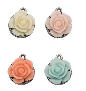 Tim Holtz - Idea Ology "Assemblage Charms Roses" - Metall Charms mit Resin Rosen 