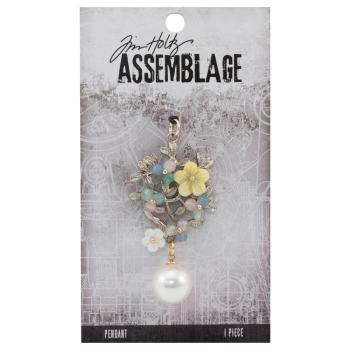 Tim Holtz - Idea Ology " Assemblage Pendant Jeweled Bouquet" - Metall Charms Blumen mit Perle