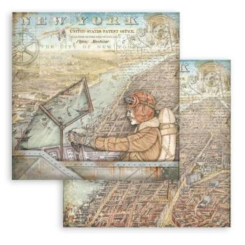 Stamperia "Sir Vagabond Aviator New York" 12x12" Paper Sheet - Cardstock