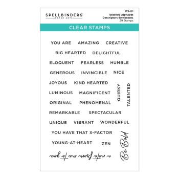 Spellbinders Stempelset - "Stitched Alphabet Descriptors Sentiments" - Silikonstempel