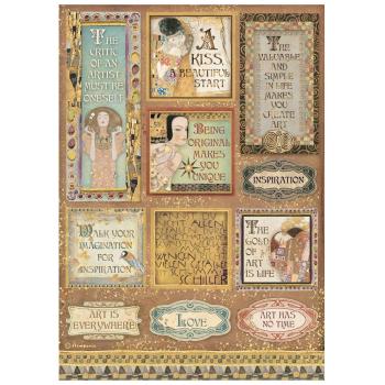 Stamperia " Klimt Quotes and Labels " A4 Decoupage / Decopatch Papier 6 Bögen 