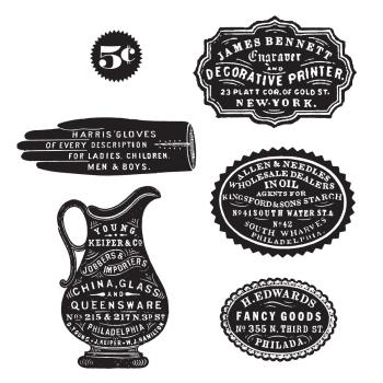 Spellbinders Stempelset - "Antique Adverts" - Silikonstempel