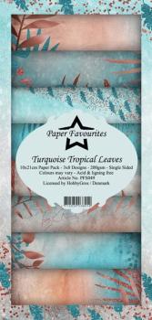 Paper Favourites - "  Turquoise Tropical Leaves  " - Slim Paper Pack - 3x8 Inch 