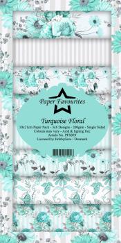 Paper Favourites - "  Turquoise Floral  " - Slim Paper Pack - 3x8 Inch 