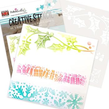 Polkadoodles  -Stencil - " Christmas Holly Gift Snow "  3-in-1 Schablone 