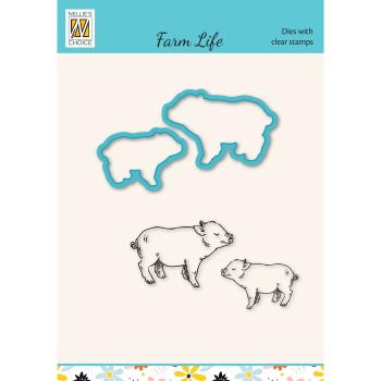 Nellie's Choice - Dies & Stamp Set - "  Farm-Life Pigs " - Stanze & Stempel