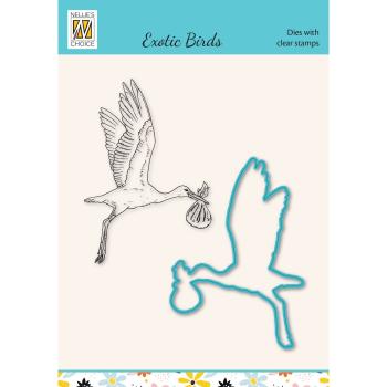 Nellie's Choice - Dies & Stamp Set - "  Exotic Birds Stork " - Stanze & Stempel