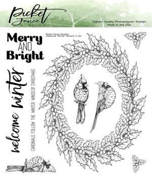 Picket Fence Studios - Clear Stamp - " Welcome Winter Wreath " - Stempel 