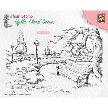 Nellie's Choice - Idyllic Floral Scenes Clear Stamp - "  Wintery Park with Bench " - Stempel