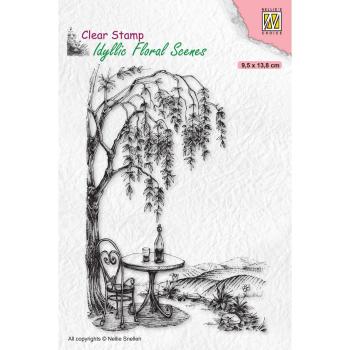 Nellie's Choice - Idyllic Floral Scenes Clear Stamp - "  Outsite Seating with Tree " - Stempel