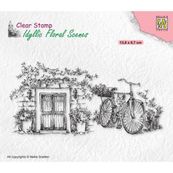 Nellie's Choice - Idyllic Floral Scenes Clear Stamp - "  Old Door with Bike " - Stempel