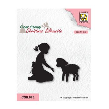 Nellie's Choice - Silhouettes Clear Stamp - "  Girl with Lamb " - Stempel