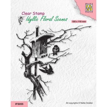 Nellie's Choice - Idyllic Floral Scenes Clear Stamp - "  Nesting Box with Birds " - Stempel