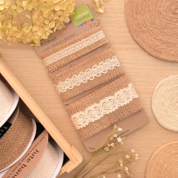 Vaessen Creative - Naturband - Assortiment Juten Band/Lace Naturel/Ivory - Ribbon