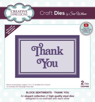 Creative Expressions - Craft Dies -  Block Sentiments Thank You  - Stanze