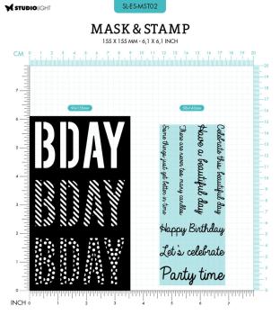 Studio Light - Schablone & Stempel "Bday Sentiments" Stencil & Clear Stamps