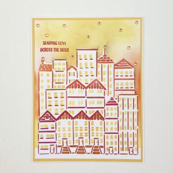 The Crafters Workshop - Layered Schablone 5,5x4,25 Inch "Cityscape Buildings" Stencil