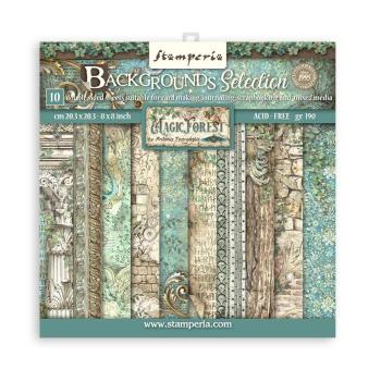 Stamperia - Designpapier "Magic Forest Backgrounds" Paper Pack 8x8 Inch - 10 Bogen