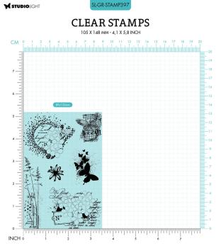 Studio Light - Stempelset "Flowers and Butterflies" Clear Stamps Grunge Collection