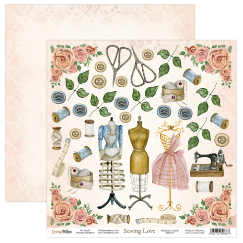 ScrapBoys - Designpapier "Sewing Love" Paper Pack 12x12 Inch - 12 Bogen