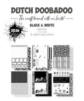 Dutch Doobadoo - Designpapier "Black & White Dream Plan Do" Paper Pack A4 - 24 Bogen