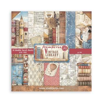 Stamperia - Designpapier "Vintage Library" Paper Pack 8x8 Inch - 10 Bogen