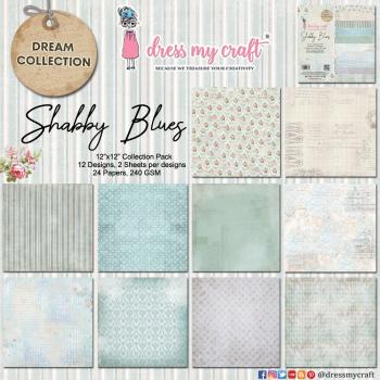 Dress My Craft - Designpapier "Shabby Blues" Paper Pack 12x12 Inch - 20 Bogen