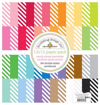 Doodlebug Design - Designpapier  "Candy Stripe-Sprinkles Rainbow " Paper Pack 12x12 Inch - 24 Bogen