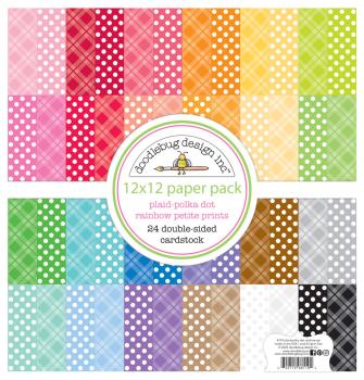 Doodlebug Design - Designpapier  "Plaid-Polka Dot Rainbow " Paper Pack 12x12 Inch - 24 Bogen