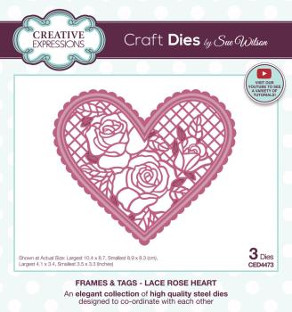 Creative Expressions - Stanzschablone "Frames & Tags Lace Rose Heart" Craft Dies Design by Sue Wilson