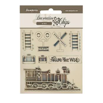 Stamperia - Holzteile 14x14 cm "Train" Decorative Chips