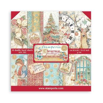 Stamperia - Designpapier "Christmas Greetings" Paper Pack 12x12 Inch - 10 Bogen