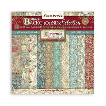 Stamperia - Designpapier "Christmas Greetings" Paper Pack 12x12 Inch - 10 Bogen