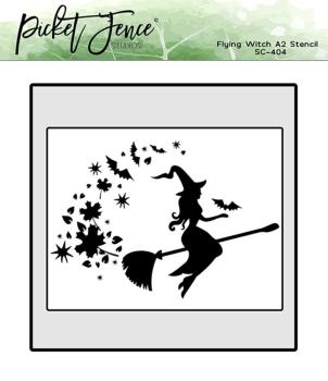 Picket Fence Studios - Schablone "Flying Witch" Stencil 6x6 Inch