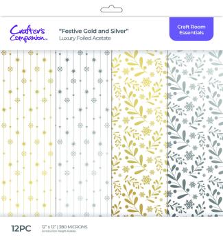 Crafters Companion - Pergamentpapier "Festive Gold & Silver" Vellum 12x12 Inch - 12 Bogen