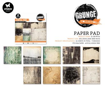 Studio Light - Designpapier "Grunge Inventions" Paper Pack 8x8 Inch - 36 Bogen