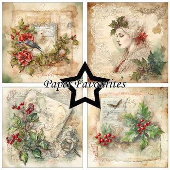 Paper Favourites - Designpapier "Vintage Holly" Paper Pack 6x6 Inch - 24 Bogen