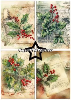 Paper Favourites - Designpapier "Vintage Holly" Paper Pack A5 - 24 Bogen