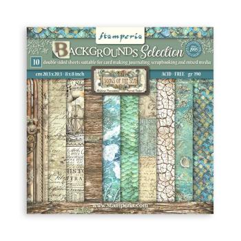 Stamperia - Designpapier "Songs of the Sea Backgrounds" Paper Pack 8x8 Inch - 10 Bogen